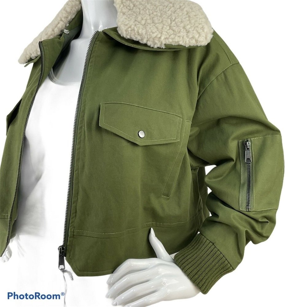 Tularosa Jacket Women Size Small Johnnie Army Green Sherpa Collar Crop $228 Nwot - Picture 3 of 9